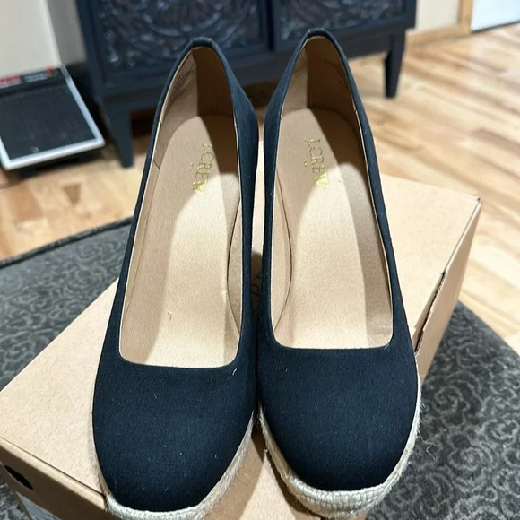 J. Crew Seville Surplus Black Canvas Espadrille Wedge Slip-On Shoes - Picture 3 of 6